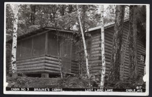 Wisconsin CABLE Cabin No.3, Braune's Cabins, Lost Land Lake - pm1952  RPPC