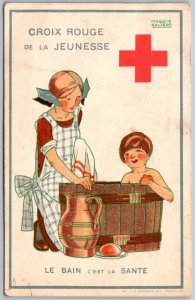 Belgium Red Cross 1925 Poster Art Postcard By Maggie Salzedo Children Washtub