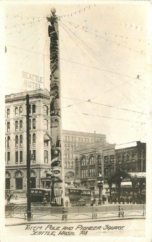 1918 Totem Poles Pioneer Square SEATTLE WASHINGTON RPPC real photo 3241