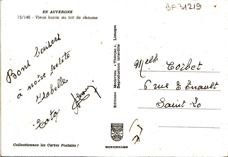 BF31219 auvergne vieux buron au toit de chaume types  france front/back image