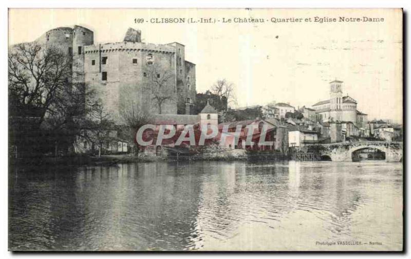 Old Postcard Clisson Chateau Quarter and Notre Dame Church