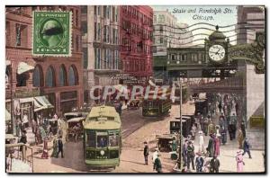 Postcard Old Chicago State and Randolph Chicago Tramway