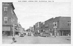 Main Street Looking East Platteville Wisconsin 1930s postcard