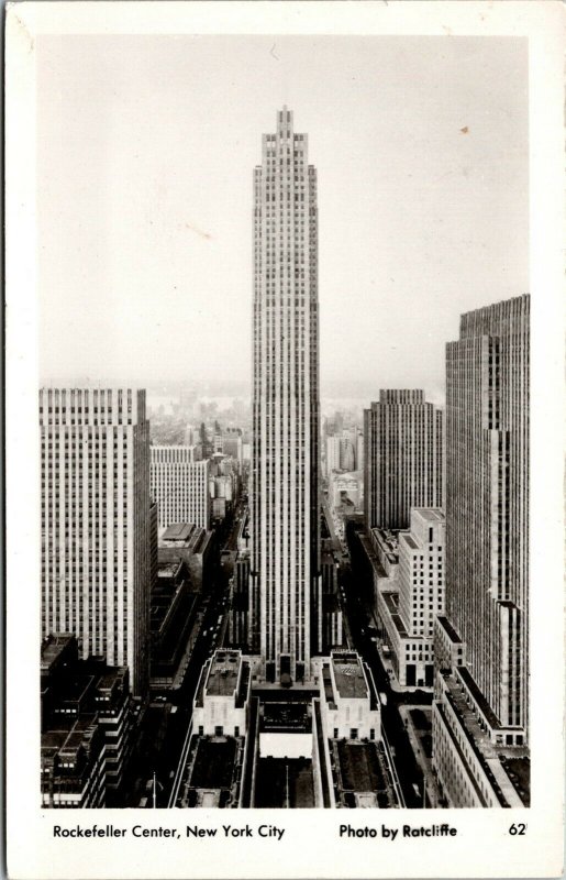 Vtg New York City NY Rockefeller Center Building Aerial View RPPC Postcard
