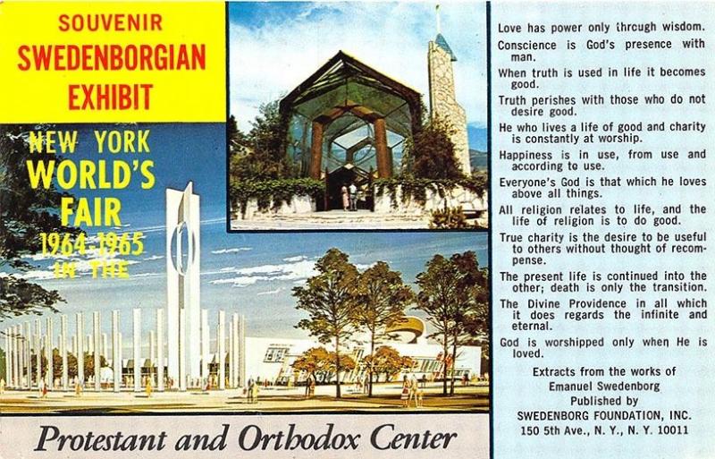 New York 1964 Worlds Fair SwedenBorgian Exhibit Postcard