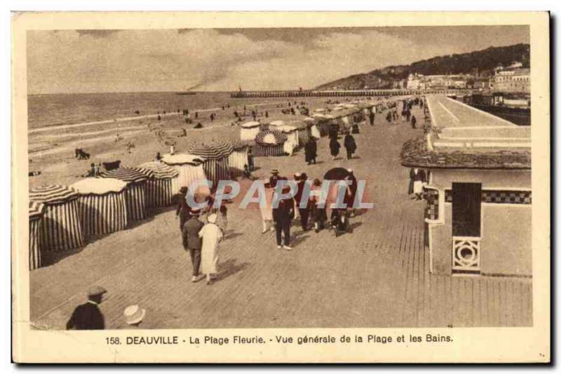 Deauville - La Plage Fleurie - Vue Generale de la Plage and Bains - Old Postcard