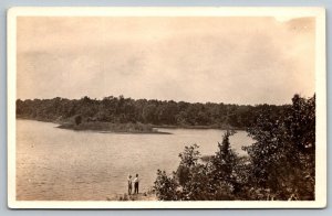 RPPC  Michigan  Two Men on Lake Shore  Real Photo Postcard  c1910