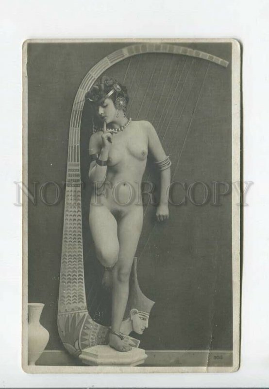 3176410 EGYPT Belle NUDE BELLY DANCER Harp Vintage PHOTO #506