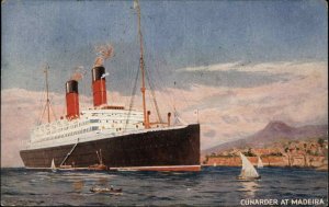 Cunarder Madeira Spain Steamer Steamship c1920 Vintage Postcard