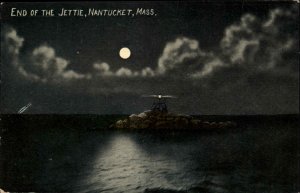 Nantucket Massachusetts MA End of the Jettie Full Moon Moonlight c1910 Postcard