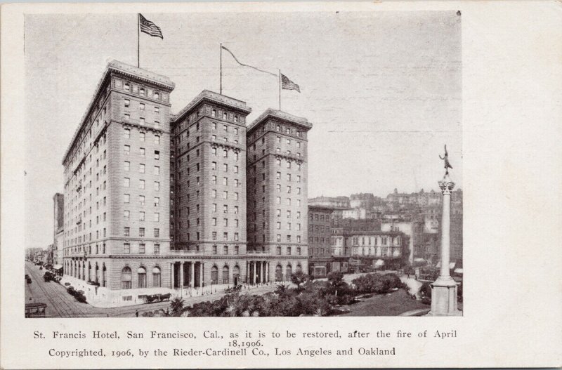 St. Francis Hotel San Francisco CA Unused c1906 Rieder-Cardinell Postcard G12