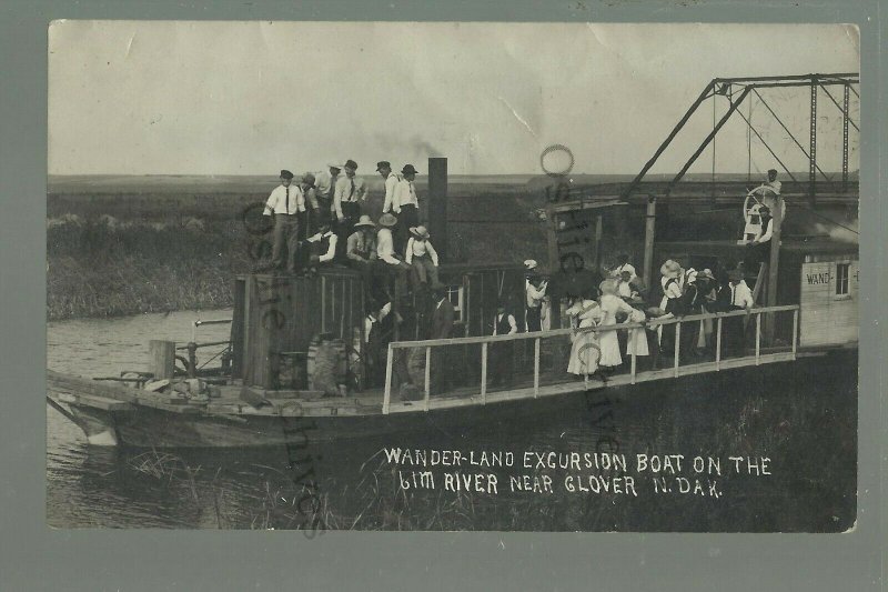 Glover NORTH DAKOTA RPPC 1912 STEAMBOAT James River Steamer GHOST TOWN nr Oakes