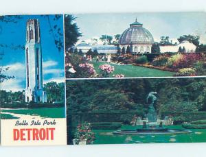 Pre-1980 THREE VIEWS ON ONE POSTCARD Belle Isle - Detroit Michigan MI hk6739