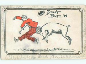 Pre-1907 comic DON'T BUTT IN - GOAT RAMS MAN WITH HORN k8348