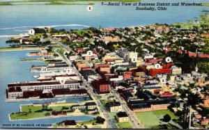 Ohio Sandusky Aerial View Of Business District and Waterfront 1948 Curteich