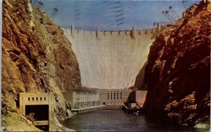 Scenic Landmark Hoover Dam High Walls Boulder Rocks Postcard WOB One Cent Stamps 