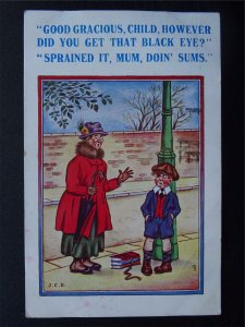 Mum & Son Theme HOWEVER DID YOU GET THAT BLACK EYE? c1930s J.C.D. Comic Postcard