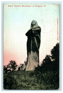 1911 Black Hawk's Monument at Oregon Illinois IL, Toulon IL Posted Postcard