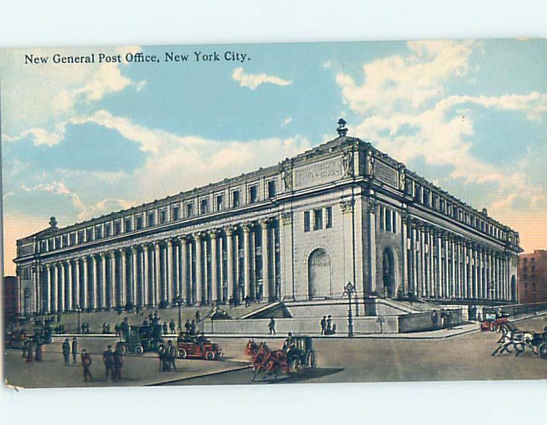 Divided-Back HORSE-DRAWN CARRIAGES AT POST OFFICE New York City NY d8803