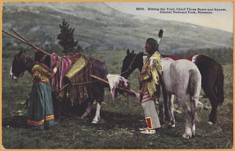 Hitting the Trail, Chief Three Bears and Squaw, Glacier National Park, Montana