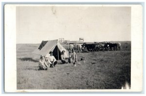c1910's Camping On Frontier Horses Scene RPPC Photo Unposted Antique Postcard