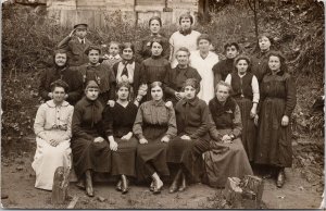 Gang of Women (Belgium ??) Pushed Trucks in Warehouse WW1 1917 RPPC Postcard H52