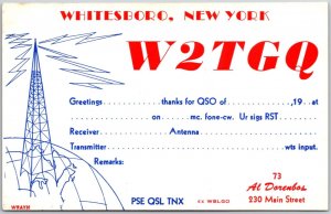 QSL Radio Card W2TGQ Whitesboro New York Amateur Radio Station Postcard