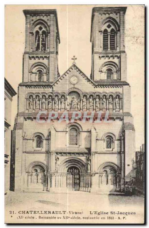 Old Postcard Chatellerault (Vienna) The Church of St Jacques (XI stecle Reina...