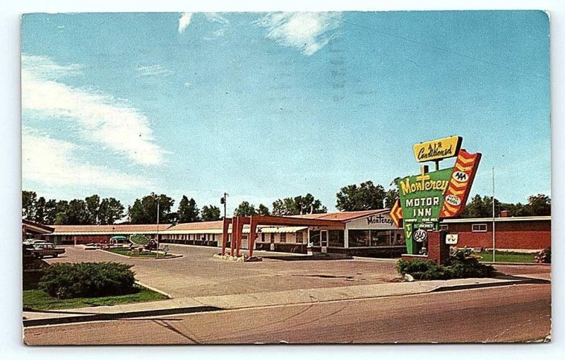 TWIN FALLS, ID Idaho ~ MONTEREY MOTOR INN Cool Sign 1963 Roadside Postcard