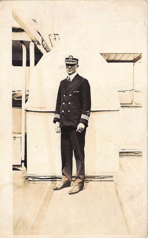 U. S. Naval Officer Uniform Aboard Ship W.W.I. RPPC Postcard