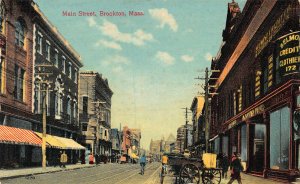 Brockton MA Main Street Belmont Credit Clothier Storefronts Postcard