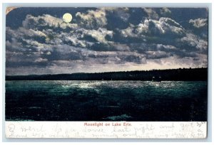 1907 Moonlight on Lake Erie East Aurora New York NY Antique Postcard