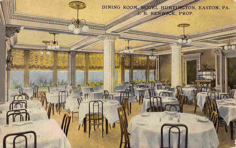 Dining Room Interior Hotel Huntington Easton Pennsylvania 1910c postcard