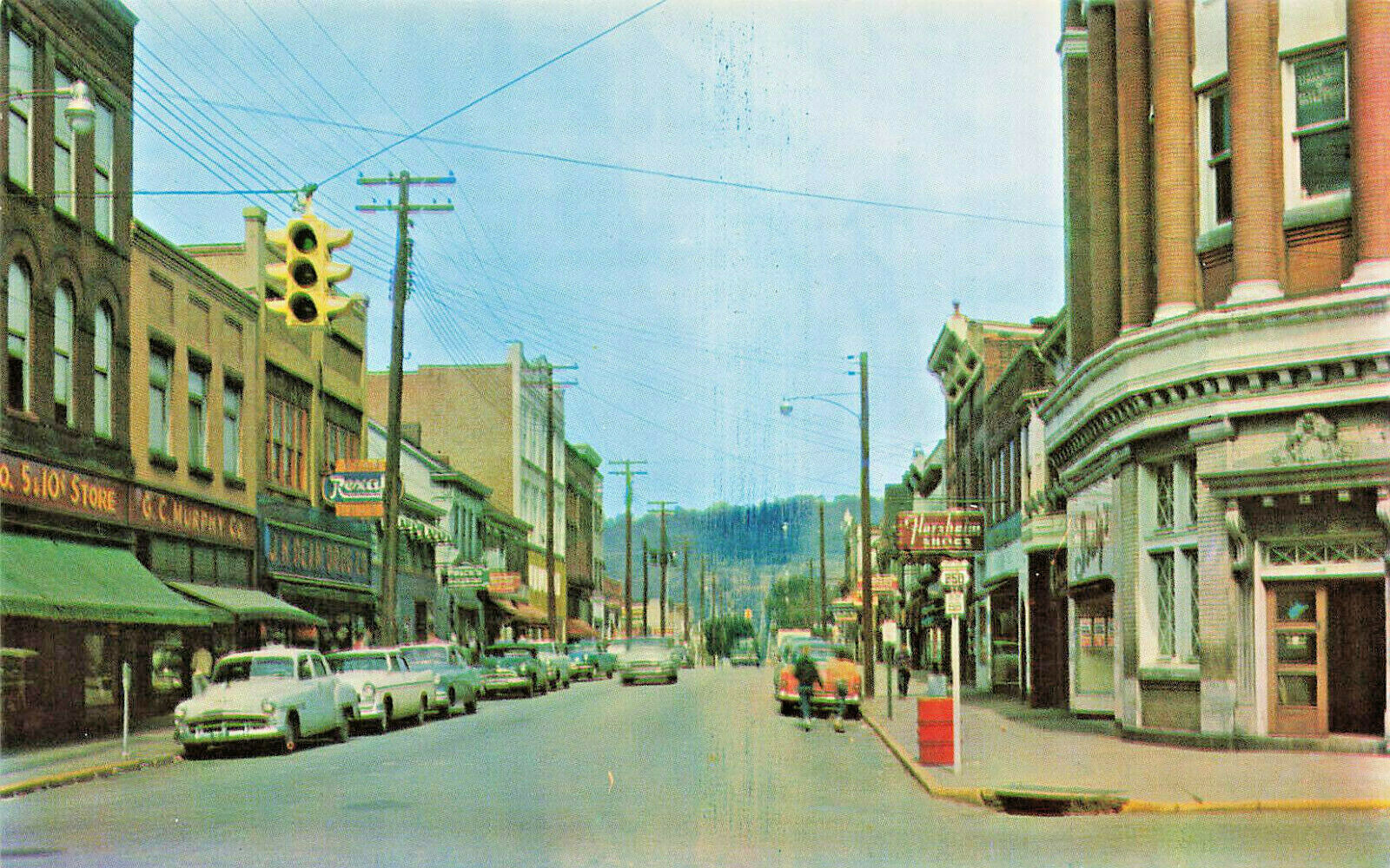 Moundsville WV Jefferson Ave.Rexall Drug Store Old Cars Postcard