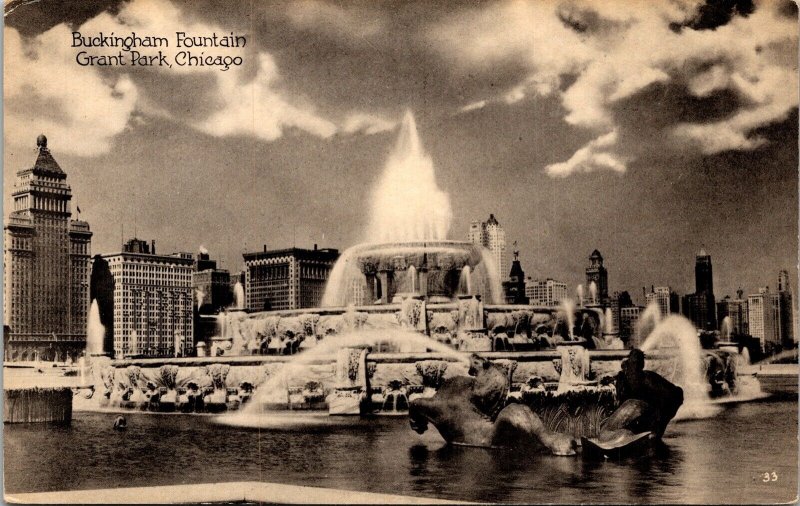 Buckingham Fountain Grant Park Chicago IL Illinois Antique Postcard DB UNP  
