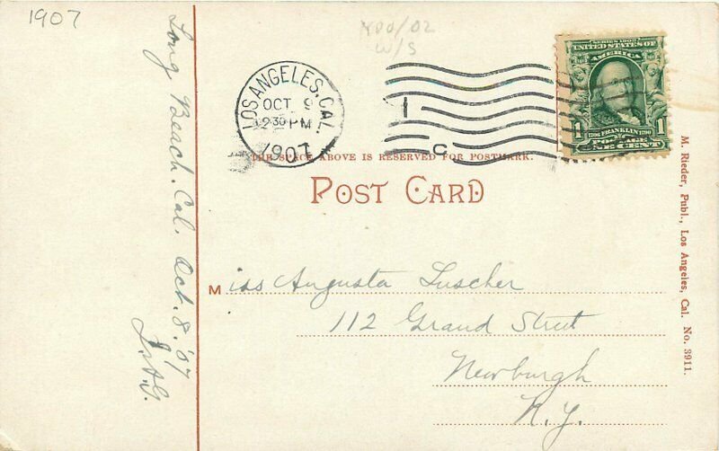 Automobiles Long Beach California Trolley 1907 Pine Ave Postcard Rieder 20-793