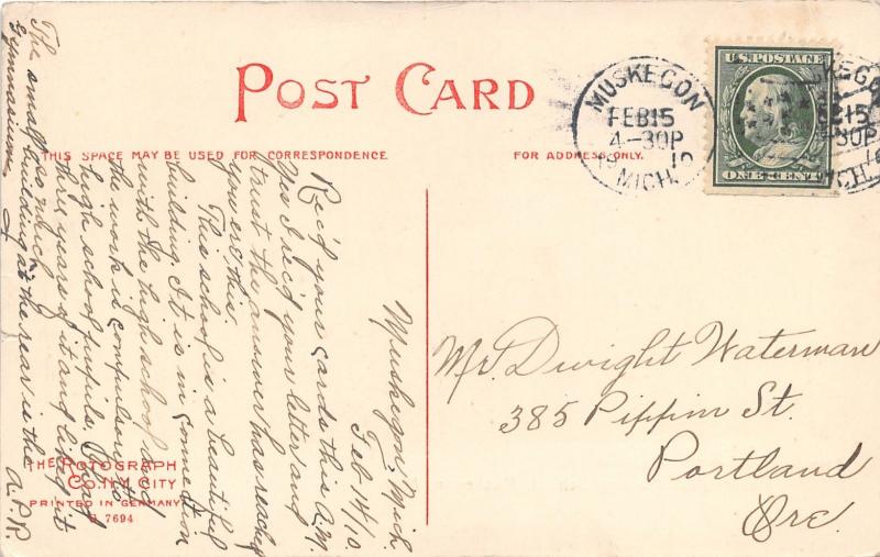 Muskegon Michigan~Hackley Manual Training School~1910 Rotograph Co Postcard