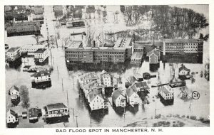 Vintage Postcard 1930's Bad Flood Spotted in Town Manchester New Hampshire