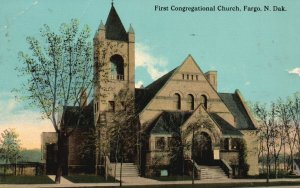 Vintage Postcard 1912 First Congregational United Church Fargo, North Dakota ND