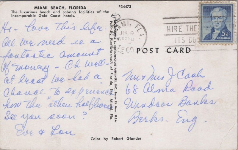 USA Florida Miami Beach The Luxurious Beach Vintage Postcard C247