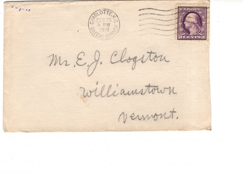 Cover, Camp Greene North Carolina to Williamstown, Vermont, Used 1918