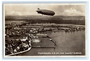 Graf Zeppelin Flying Friedrichshafen Germany Real Photo RPPC Postcard (FQ18)