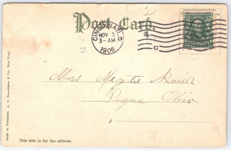 Vintage Tyler-Davidson Fountain Cincinnati Ohio Postcard 1906