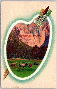 1912 Sincere Greetings Cows In Pastures Heart Bordered Posted Postcard