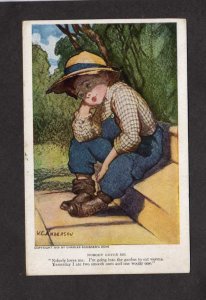 Nobody Loves Me Boy Sitting thinking Artist Signed V C Anderson Postcard