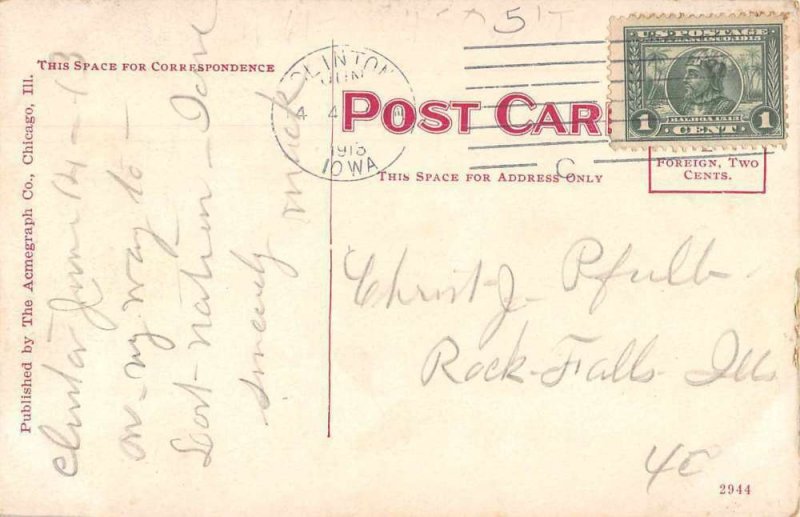 Clinton Iowa Riverfront Park and River Fifth Avenue Vintage Postcard AA9386