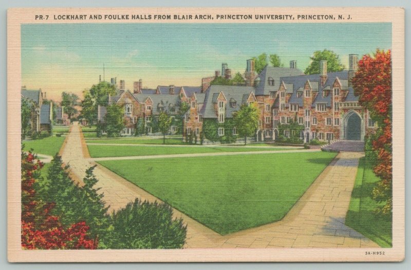 Princeton New Jersey~Princeton U Lockhart & Foulke Halls~1940s Linen Postcard