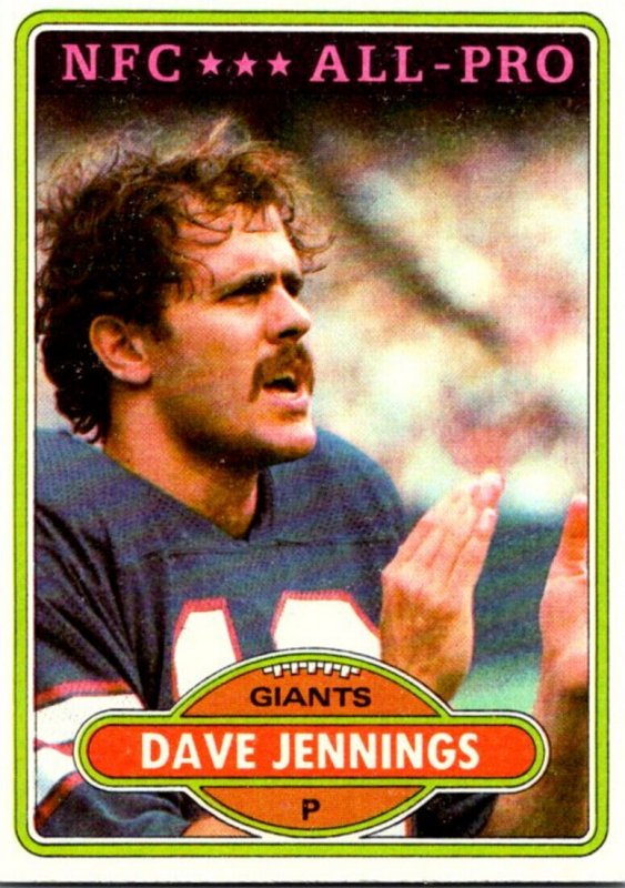 1980 Topps Football Card Dave Jennings P New York Giants sun0057