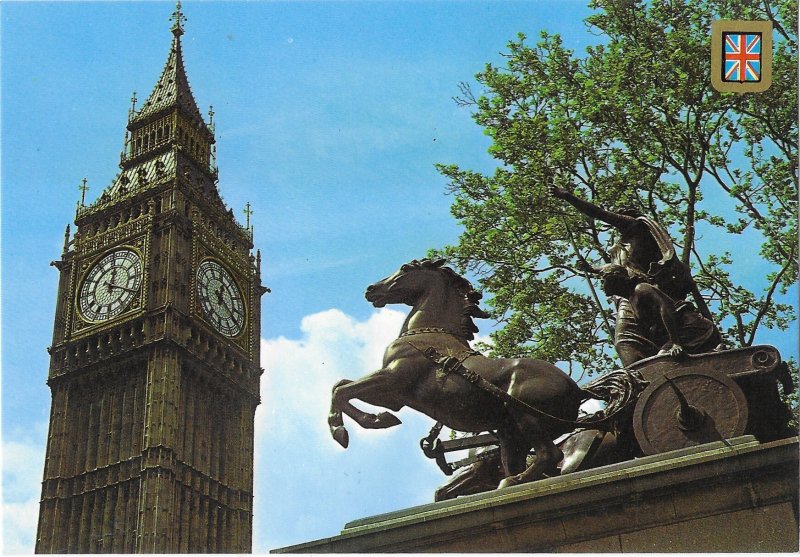 Big Ben Clock Tower and Boadicea Statue London England United Kingdom