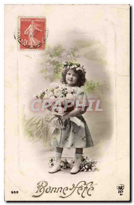 Old Postcard Bonne Fete Children